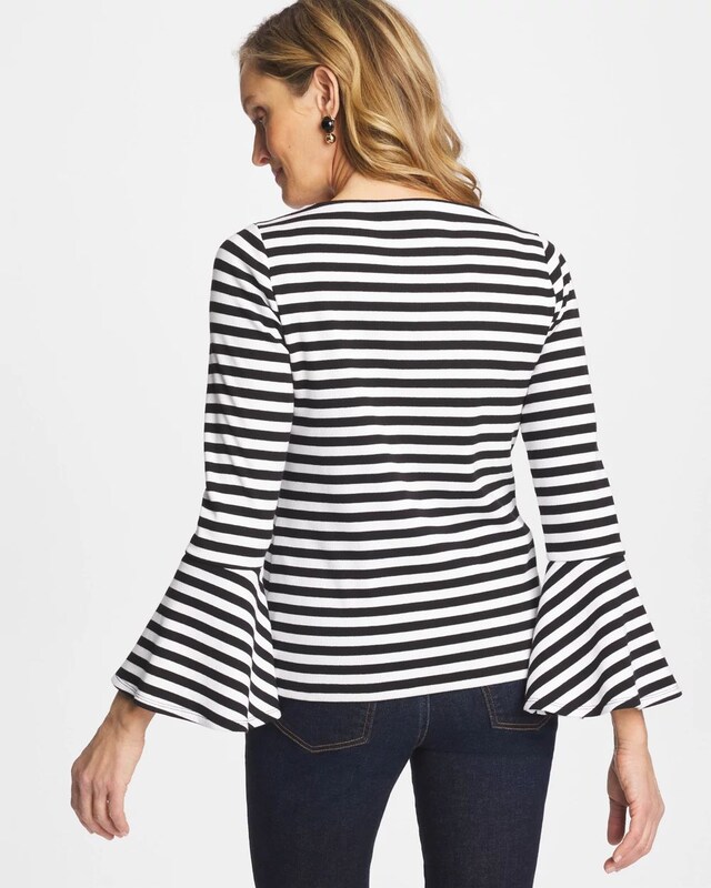 Striped Rib Knit Bell Sleeve Top - image 3